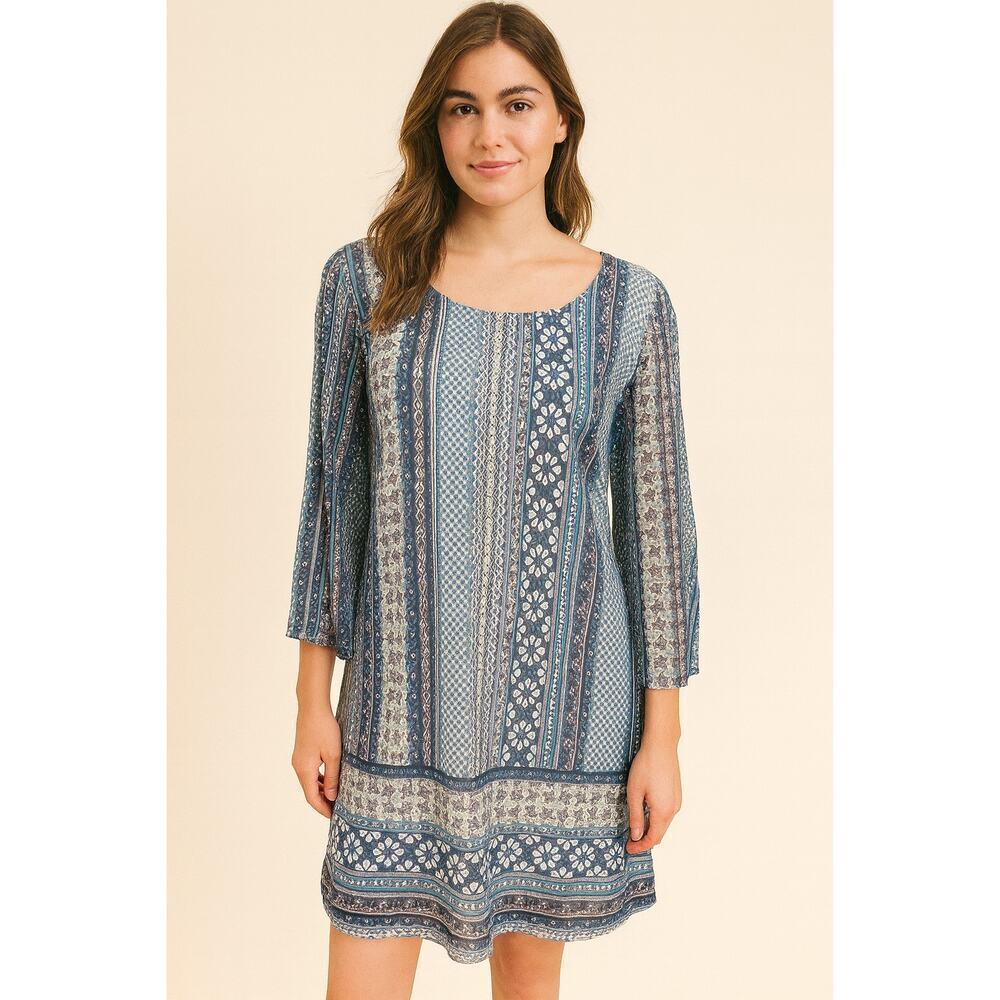 AUW sz M tunic dress chiffon lined open lace hemp back EUC light shift midi